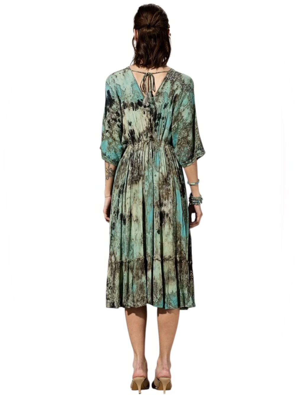 Riverstone Boho V-Neck Rayon Tie Dye Midi Dress - Picture 3 of 3